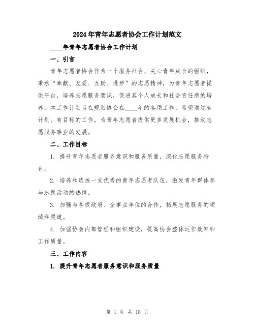 2024年青年志愿者协会工作计划范文（5篇）