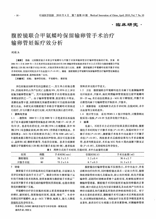 腹腔镜联合甲氨蝶呤保留输卵管手术治疗输卵管妊娠疗效分析