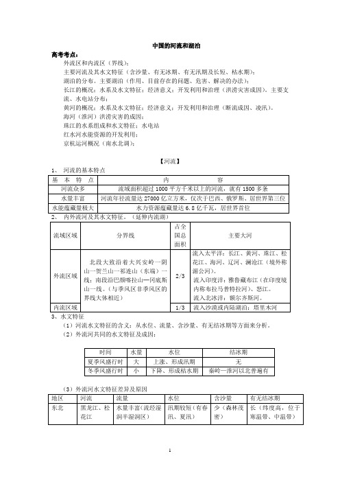 中国的河流和湖泊(理科)答案