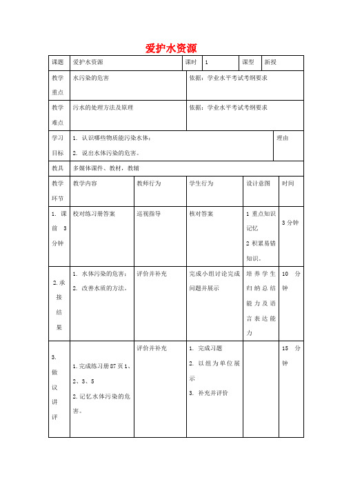 高中化学 第四章 保护生存环境 4.2 爱护水资源教案 新人教版选修1-新人教版高二选修1化学教案