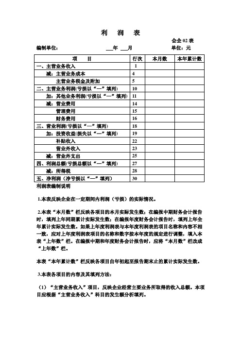 利润表的编制