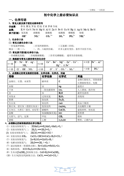 [精选]人教版九年级化学上册必背知识点(精华)