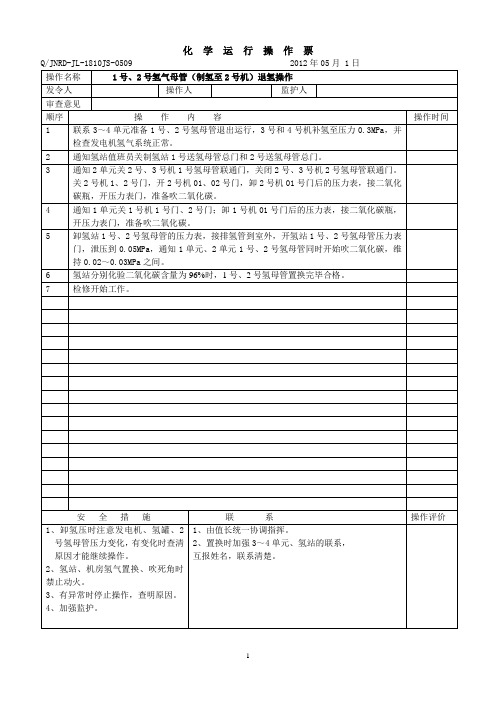 发电机氢气系统1号、2号氢母管退出和恢复运行操作