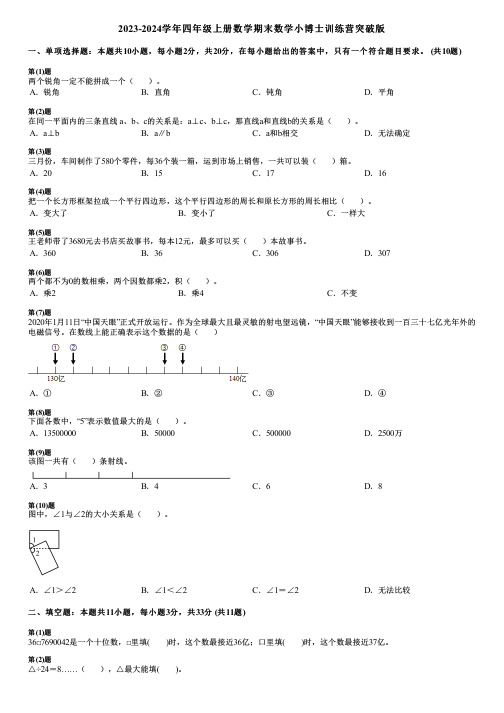 2023-2024学年四年级上册数学期末数学小博士训练营突破版