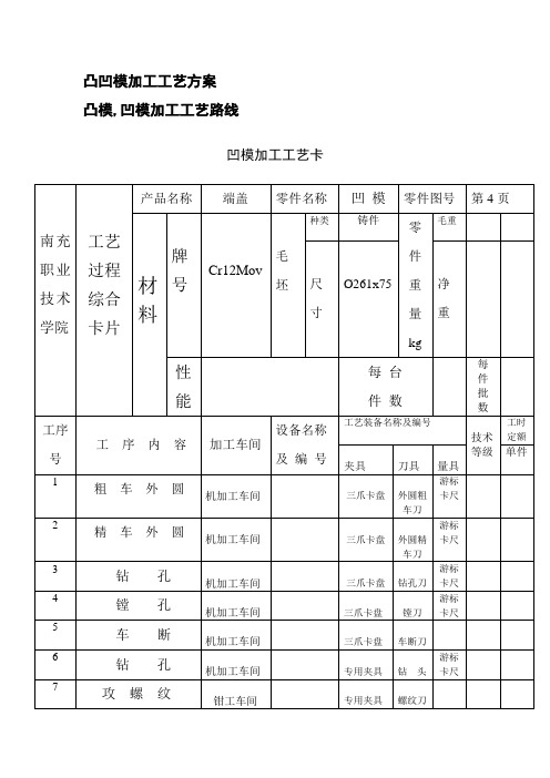 凸凹模加工工艺卡片