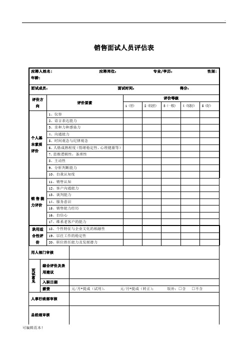 销售人员面试评估表