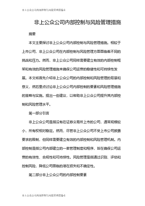 非上公众公司内部控制与风险管理措施