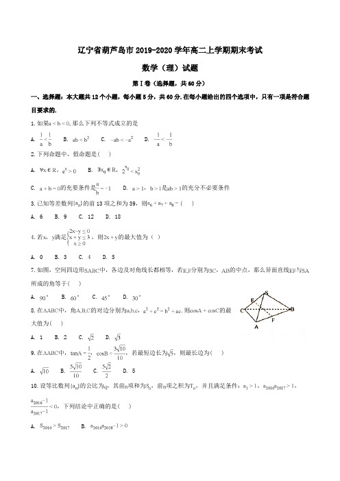 辽宁省葫芦岛市2019-2020学年高二上学期期末考试数学(理)试题Word版含解析