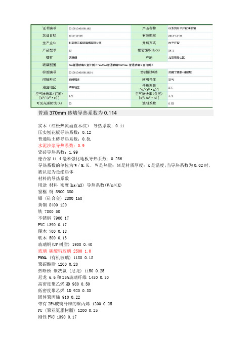 建筑材料导热系数