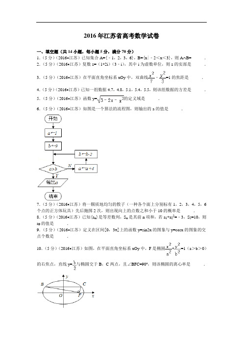 2016年江苏高考数学试题及答案