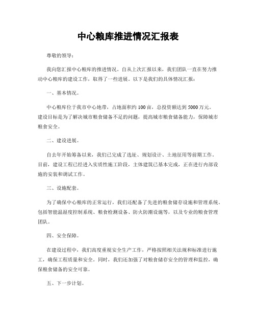 中心粮库推进情况汇报表