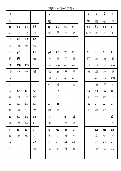 小学汉语拼音拼读表完整版