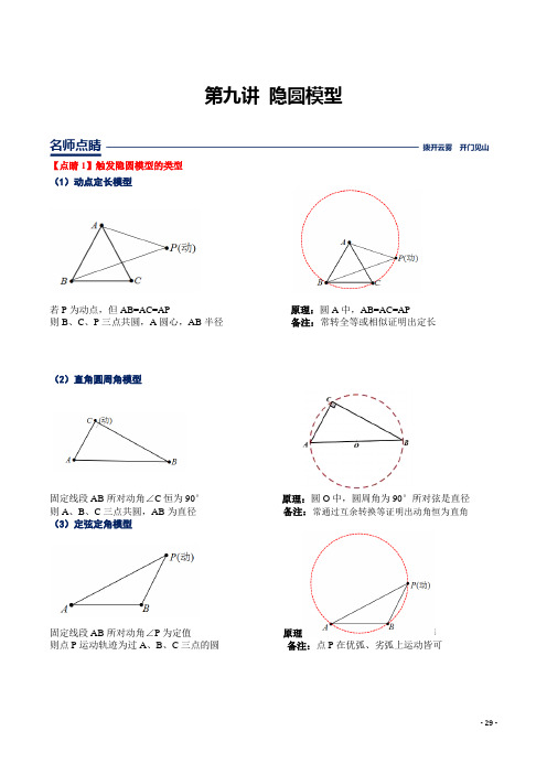 2021届中考数学重难点--几何全套第9讲隐圆模型--有详细解答