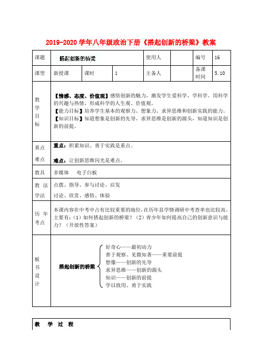 2019-2020学年八年级政治下册《搭起创新的桥梁》教案.doc