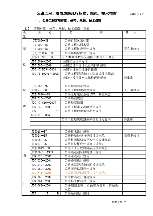 现行公路与城市道路规范