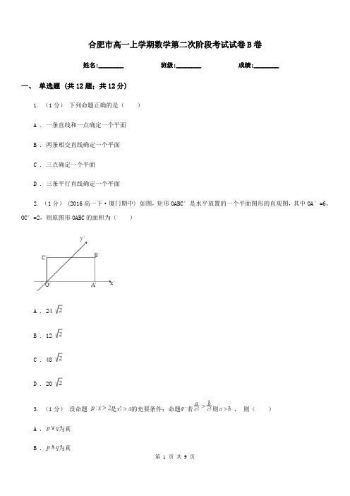 合肥市高一上学期数学第二次阶段考试试卷B卷