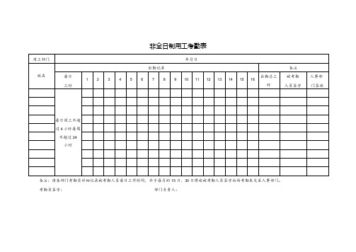 非全日制用工考勤表