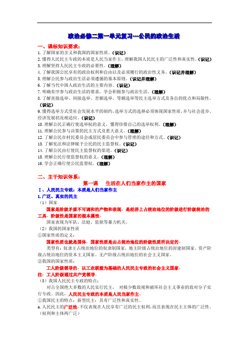 高一政治教案-政治必修二第一单元复习---公民的政治生活 精品