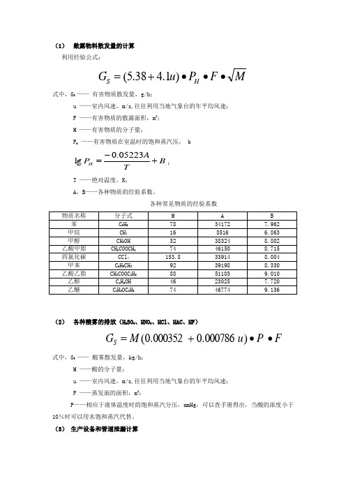 无组织排放量的计算