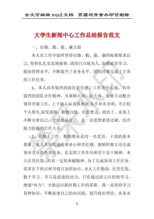 大学生新闻中心工作总结报告范文