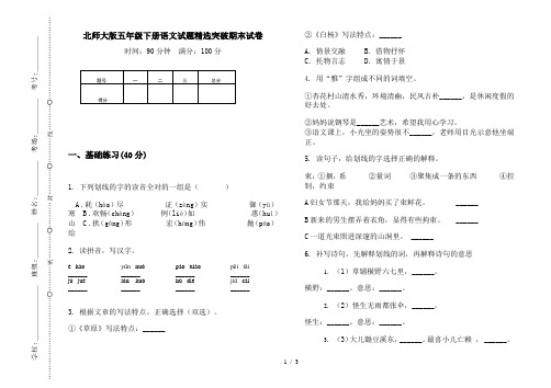 北师大版五年级下册语文试题精选突破期末试卷