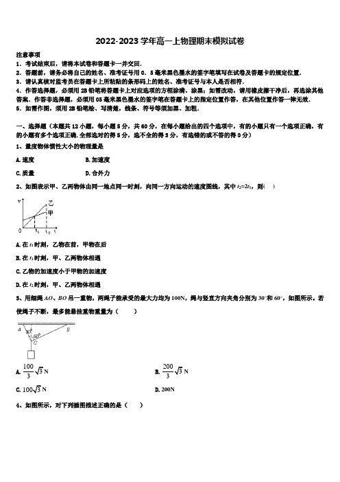 上海市杨浦区控江中学2022年高一物理第一学期期末联考模拟试题含解析