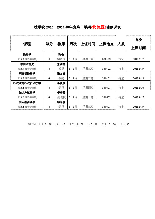 法学院2018-2019学第一学期北校区辅修课表