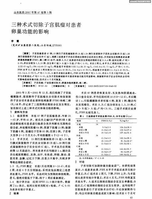 三种术式切除子宫肌瘤对患者卵巢功能的影响