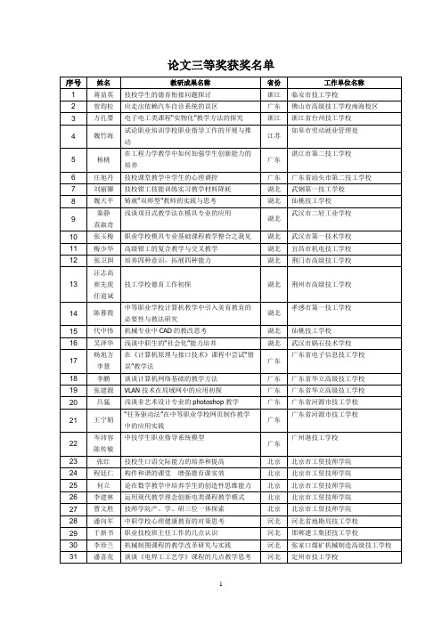 论文三等奖获奖名单