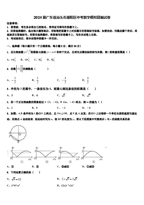 2024届广东省汕头市潮阳区中考数学模拟精编试卷含解析