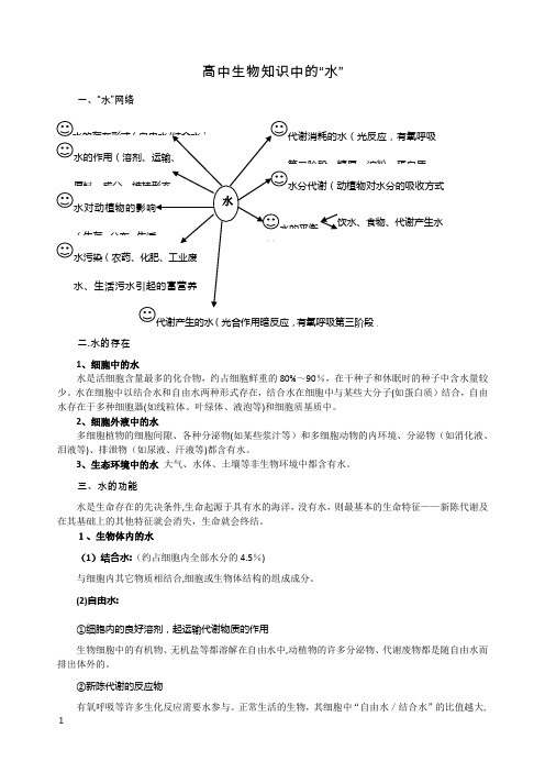 高中生物知识中的“水”(知识+练习+答案)