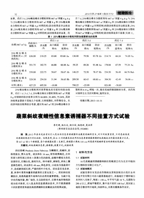 蔬菜斜纹夜蛾性信息素诱捕器不同挂置方式试验