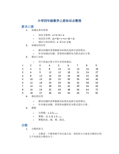 小学四年级数学上册知识点整理