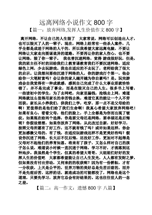 网络作文之远离网络小说作文800字