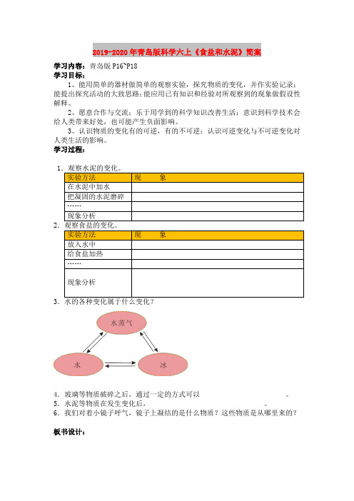 2019-2020年青岛版科学六上《食盐和水泥》简案