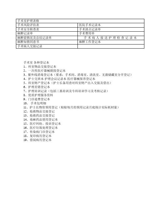 9.手术室护理表格及各种登记本