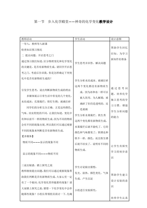 初中化学_【课堂实录】化学真奇妙.神奇的化学变化教学设计学情分析教材分析课后反思