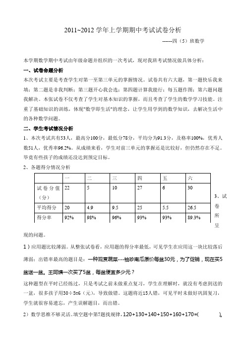 2012四年级数学期中试卷分析