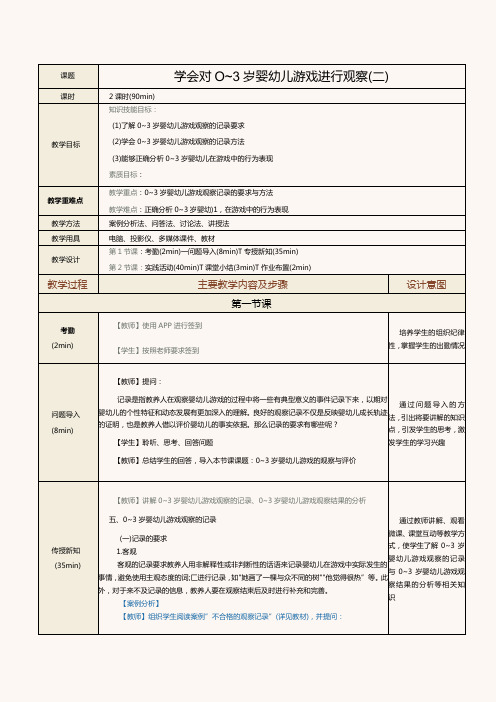 《0～3岁婴幼儿游戏设计与指导》教案第6课学会对0～3岁婴幼儿游戏进行观察(二)