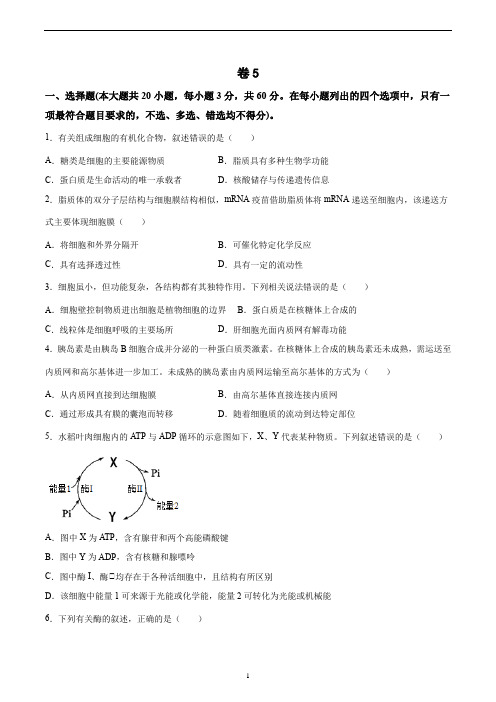 浙江省普通高中学业水平合格性考试生物压轴卷(原卷版)