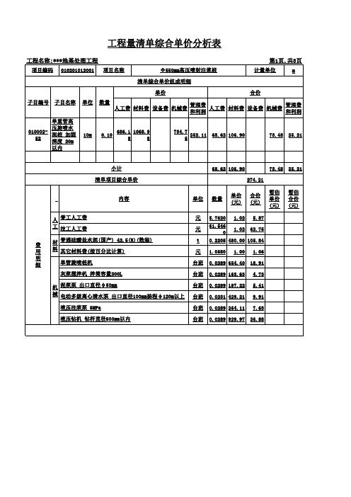 单管、双管、三管高压旋喷桩施工预算书