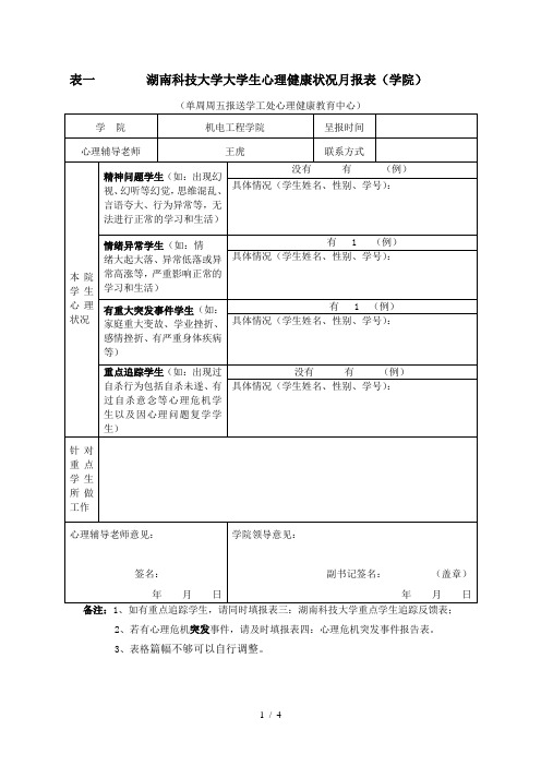 心理健康教育工作报表