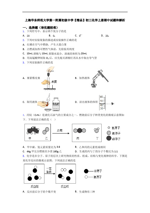 上海华东师范大学第一附属初级中学【精品】初三化学初三化学上册期中试题和解析
