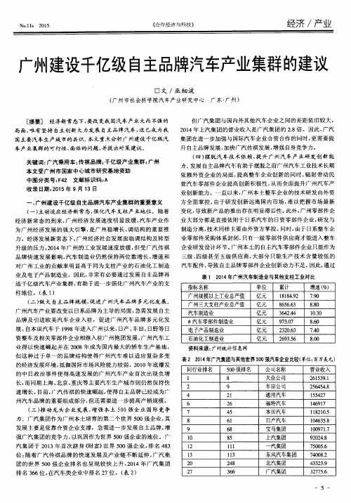 广州建设千亿级自主品牌汽车产业集群的建议