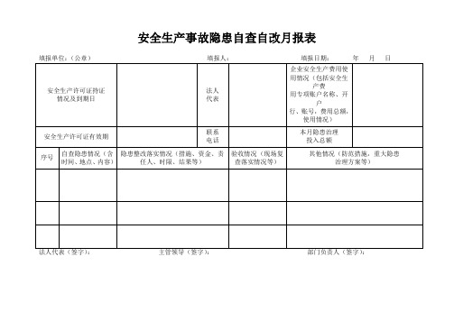 安全生产事故隐患自查自改月报表