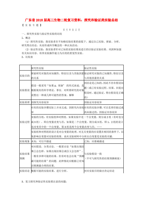 最新-广东省2018届高三生物二轮复习资料 探究和验证类