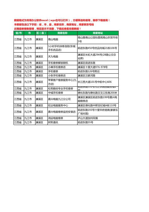 2020新版江西省九江市濂溪区数码维修工商企业公司商家名录名单联系电话号码地址大全15家