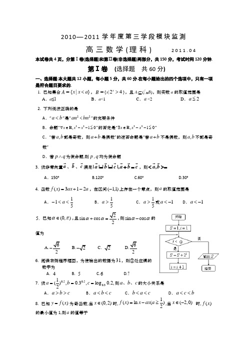 (2011届兖州三模)山东省兖州市2011届高三第三学段模块监测(数学理)