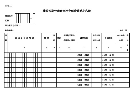 续签长期劳动合同社会保险补贴花名册