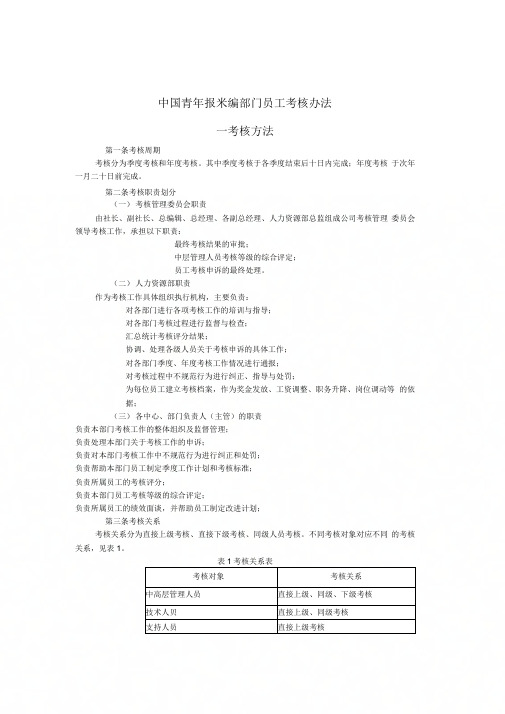 中国青报采编部门员工考核办法